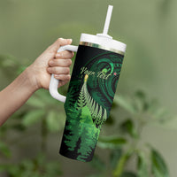 Kiwi New Zealand Personalised Tumbler With Handle Aotearoa Map Silver Fern Koru Pattern LT22 - Polynesian Pride