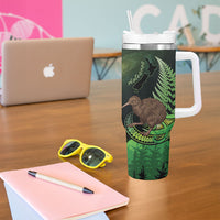 Kiwi New Zealand Personalised Tumbler With Handle Aotearoa Map Silver Fern Koru Pattern LT22 - Polynesian Pride