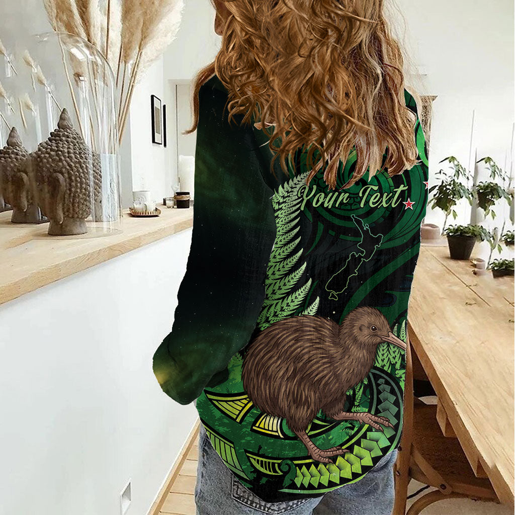 Kiwi New Zealand Personalised Women Casual Shirt Aotearoa Map Silver Fern Koru Pattern LT22 - Polynesian Pride