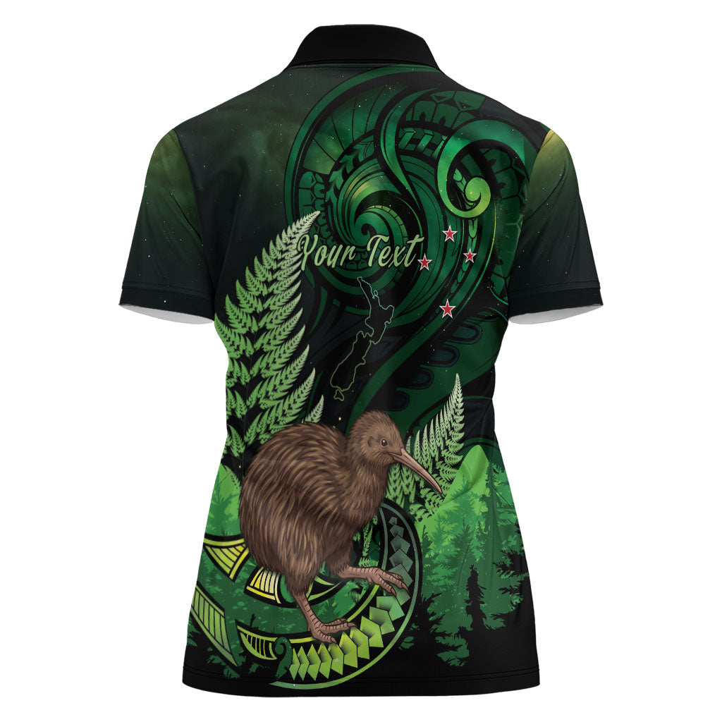 Kiwi New Zealand Personalised Women Polo Shirt Aotearoa Map Silver Fern Koru Pattern