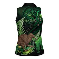 Kiwi New Zealand Personalised Women Sleeveless Polo Shirt Aotearoa Map Silver Fern Koru Pattern LT22 - Polynesian Pride
