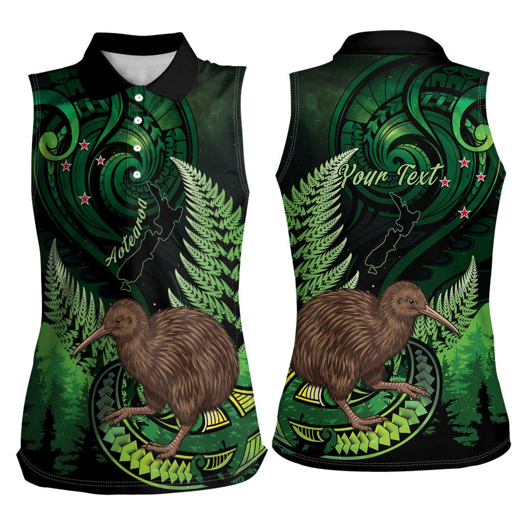Kiwi New Zealand Personalised Women Sleeveless Polo Shirt Aotearoa Map Silver Fern Koru Pattern LT22 - Polynesian Pride