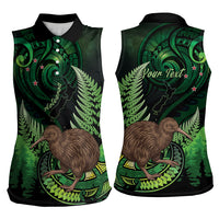 Kiwi New Zealand Personalised Women Sleeveless Polo Shirt Aotearoa Map Silver Fern Koru Pattern LT22 - Polynesian Pride