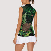 Kiwi New Zealand Personalised Women Sleeveless Polo Shirt Aotearoa Map Silver Fern Koru Pattern LT22 - Polynesian Pride