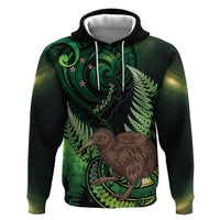 Kiwi New Zealand Personalised Zip Hoodie Aotearoa Map Silver Fern Koru Pattern LT22 Pullover Hoodie Green - Polynesian Pride