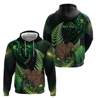 Kiwi New Zealand Personalised Zip Hoodie Aotearoa Map Silver Fern Koru Pattern LT22 - Polynesian Pride