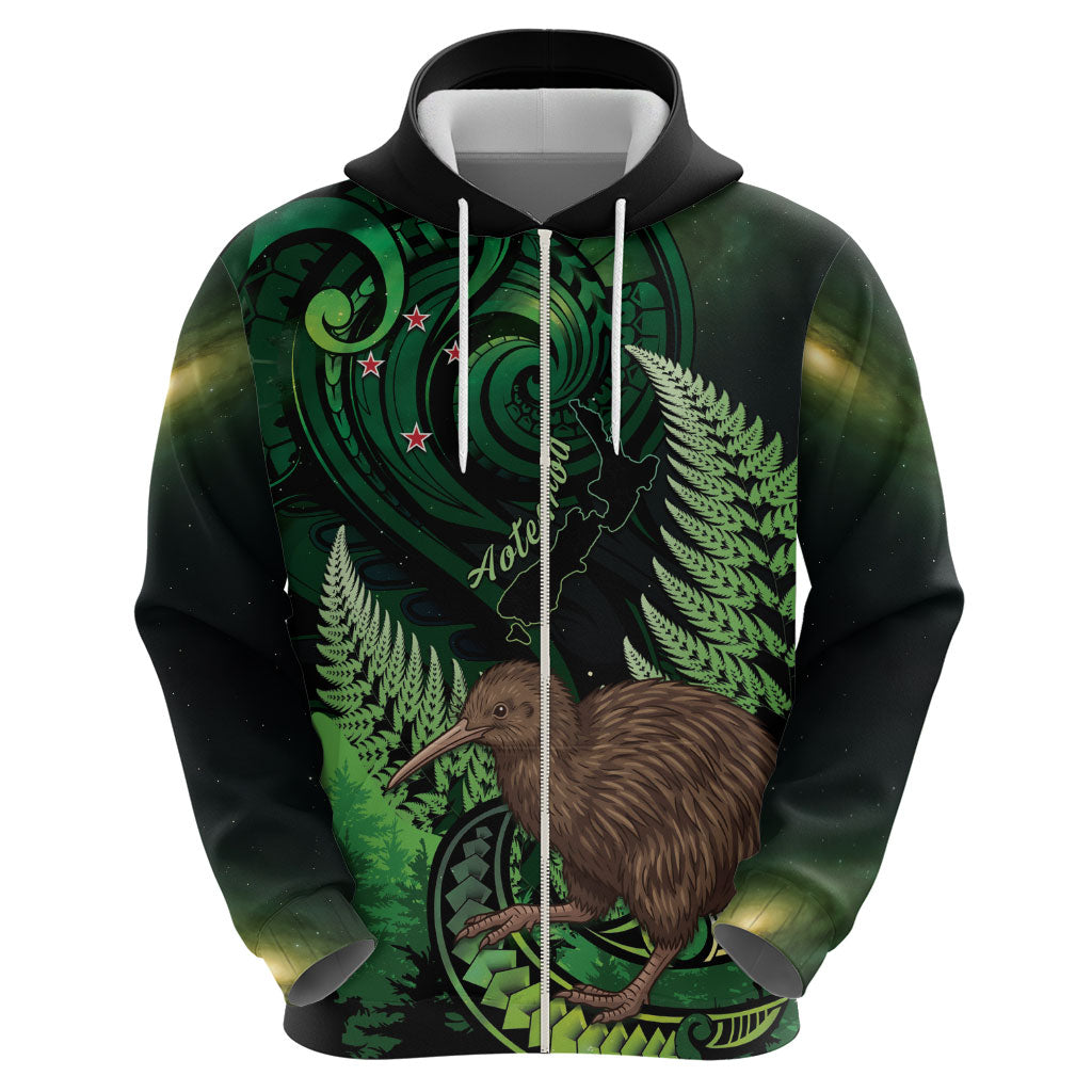 Kiwi New Zealand Personalised Zip Hoodie Aotearoa Map Silver Fern Koru Pattern LT22 - Polynesian Pride