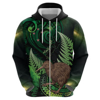 Kiwi New Zealand Personalised Zip Hoodie Aotearoa Map Silver Fern Koru Pattern LT22 - Polynesian Pride