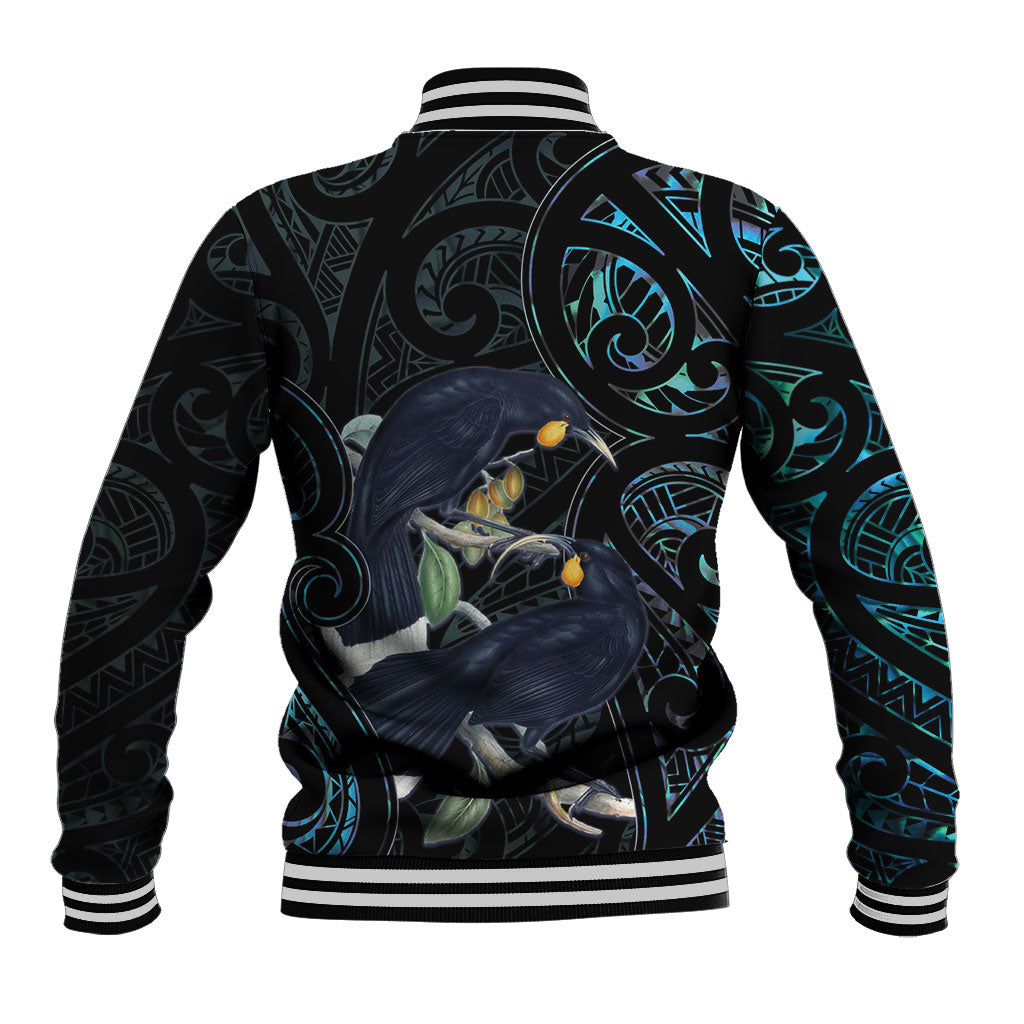 New Zealand Huia Bird Baseball Jacket Paua Shell Maori Pattern