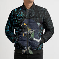 New Zealand Huia Bird Bomber Puffer Jacket Paua Shell Maori Pattern