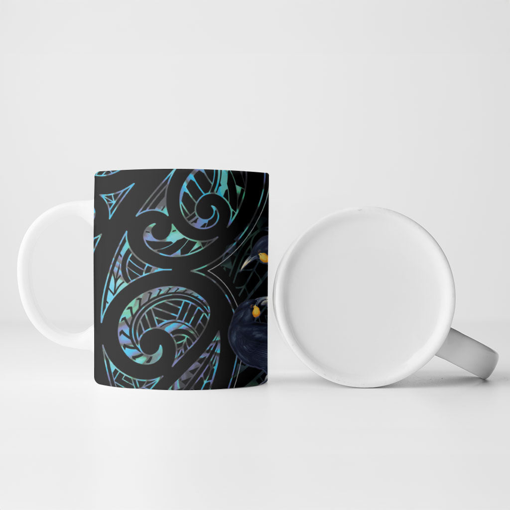 New Zealand Huia Bird Ceramic Mug Paua Shell Maori Pattern