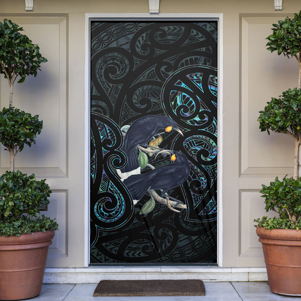 New Zealand Huia Bird Door Cover Paua Shell Maori Pattern