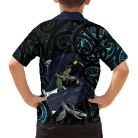 New Zealand Huia Bird Family Matching Off Shoulder Maxi Dress and Hawaiian Shirt Paua Shell Maori Pattern