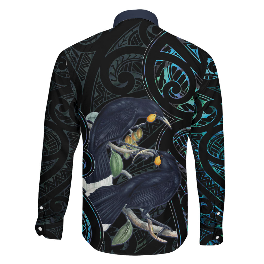New Zealand Huia Bird Family Matching Off Shoulder Short Dress and Hawaiian Shirt Paua Shell Maori Pattern