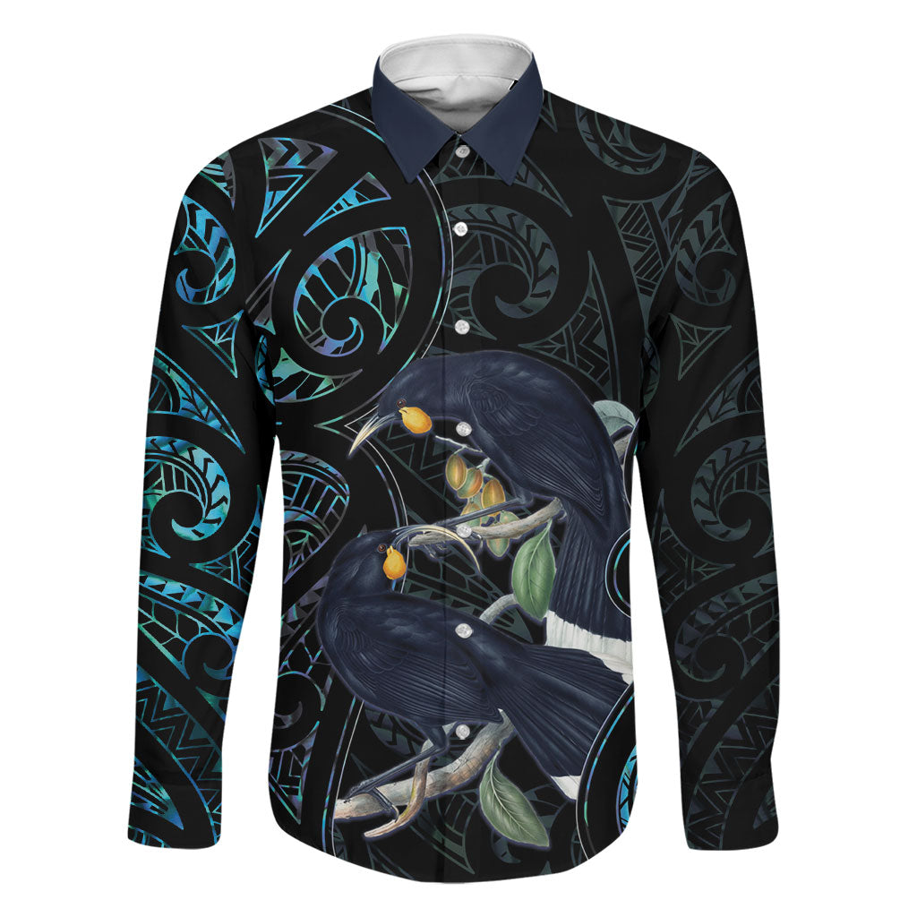 New Zealand Huia Bird Family Matching Short Sleeve Bodycon Dress and Hawaiian Shirt Paua Shell Maori Pattern
