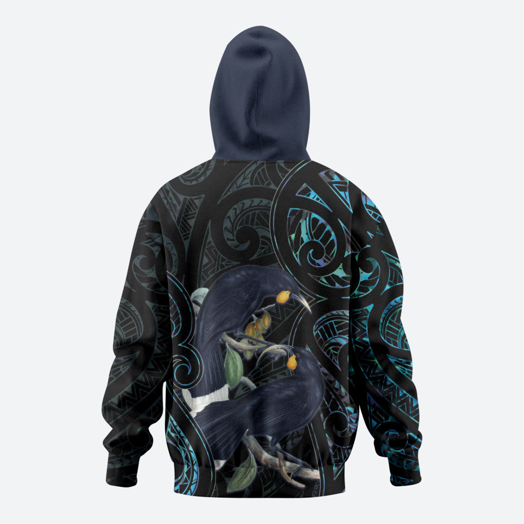 New Zealand Huia Bird Hoodie Paua Shell Maori Pattern
