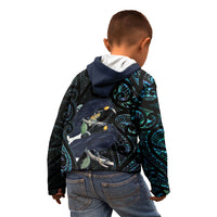 New Zealand Huia Bird Kid Hoodie Paua Shell Maori Pattern