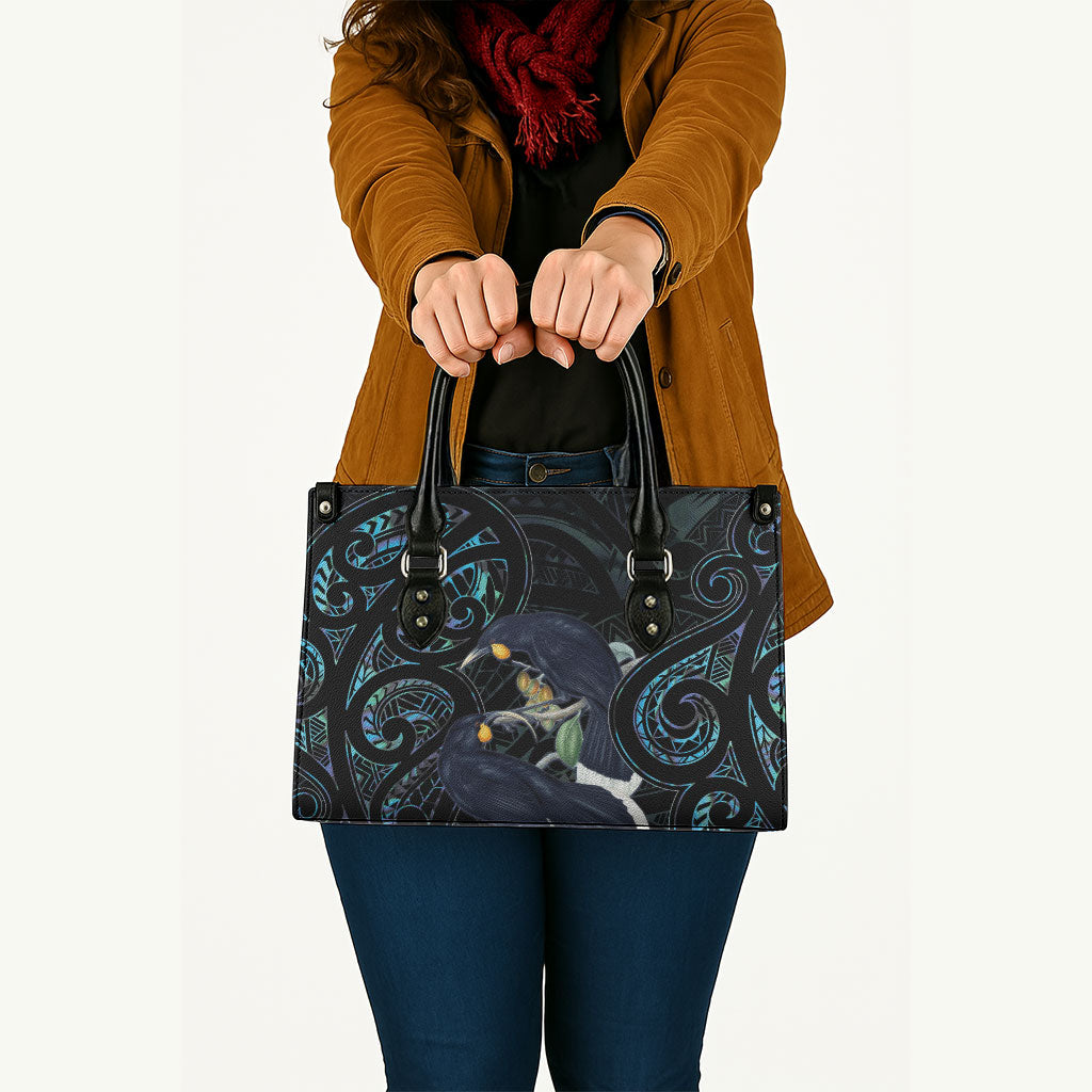New Zealand Huia Bird Leather Bag Paua Shell Maori Pattern