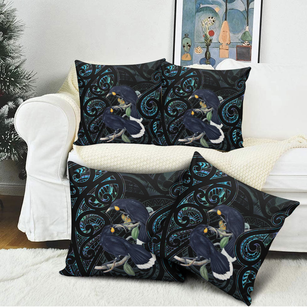 New Zealand Huia Bird Pillow Cover Paua Shell Maori Pattern