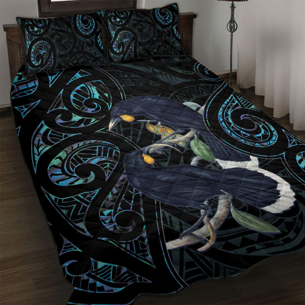 New Zealand Huia Bird Quilt Bed Set Paua Shell Maori Pattern
