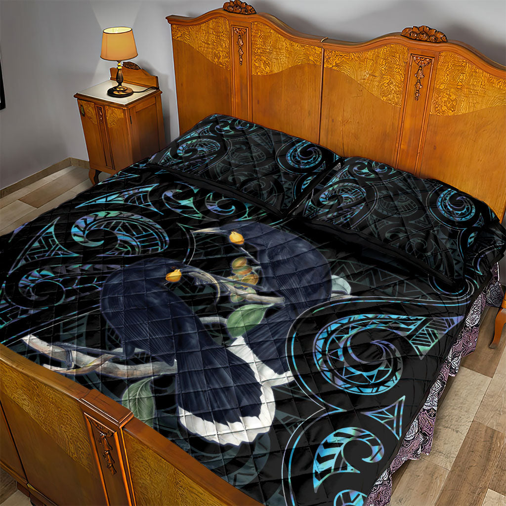 New Zealand Huia Bird Quilt Bed Set Paua Shell Maori Pattern
