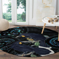 New Zealand Huia Bird Round Carpet Paua Shell Maori Pattern