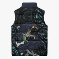 New Zealand Huia Bird Sleeveless Puffer Jacket Paua Shell Maori Pattern