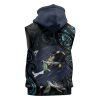 New Zealand Huia Bird Sleeveless Zip Hoodie Paua Shell Maori Pattern