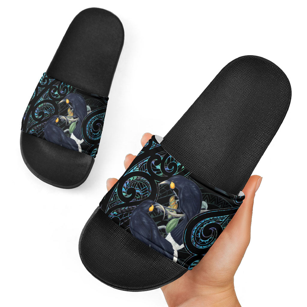 New Zealand Huia Bird Slide Sandals Paua Shell Maori Pattern