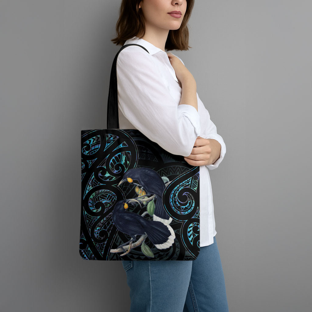 New Zealand Huia Bird Tote Bag Paua Shell Maori Pattern