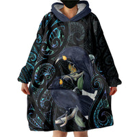 New Zealand Huia Bird Wearable Blanket Hoodie Paua Shell Maori Pattern
