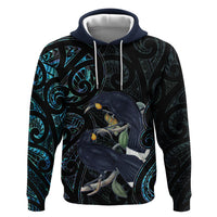 New Zealand Huia Bird Zip Hoodie Paua Shell Maori Pattern