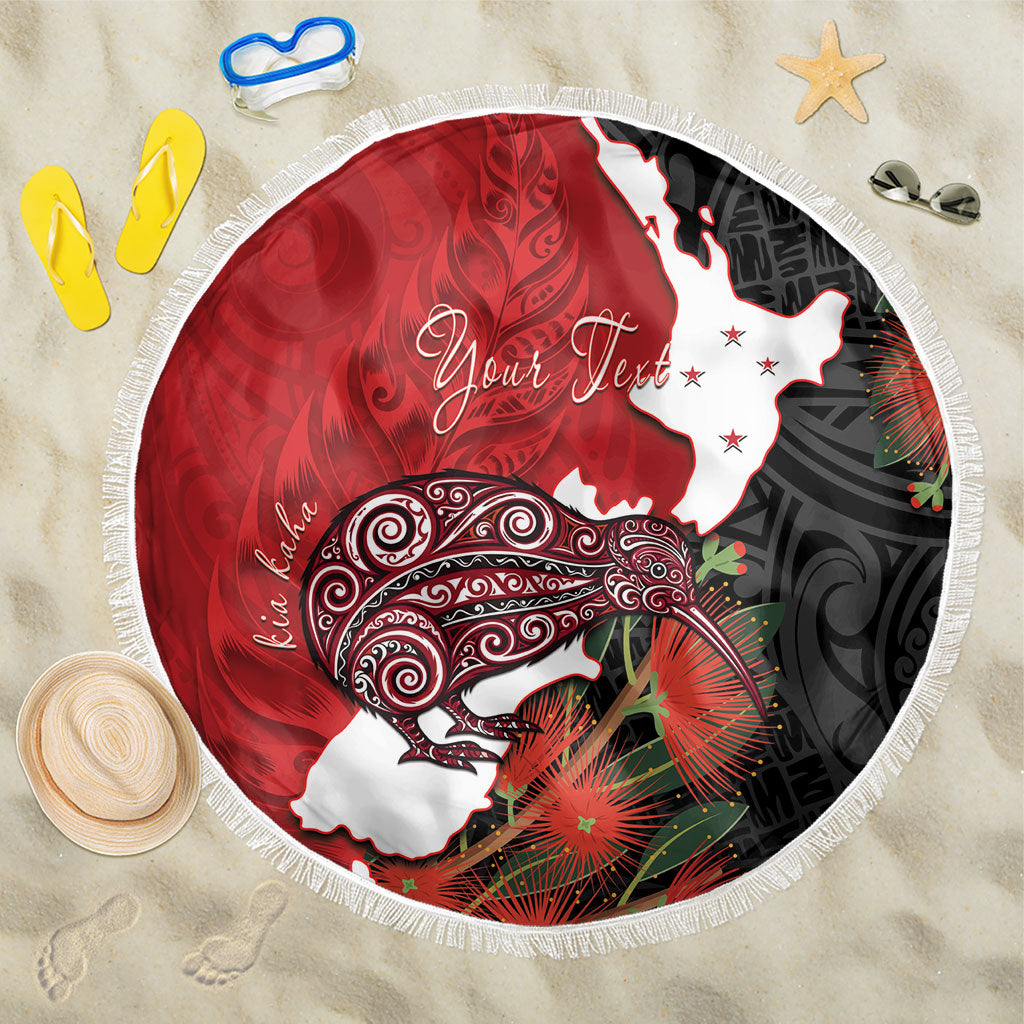 Kiwi New Zealand Personalised Beach Blanket NZ Map Pohutukawa Fern Maori Pattern