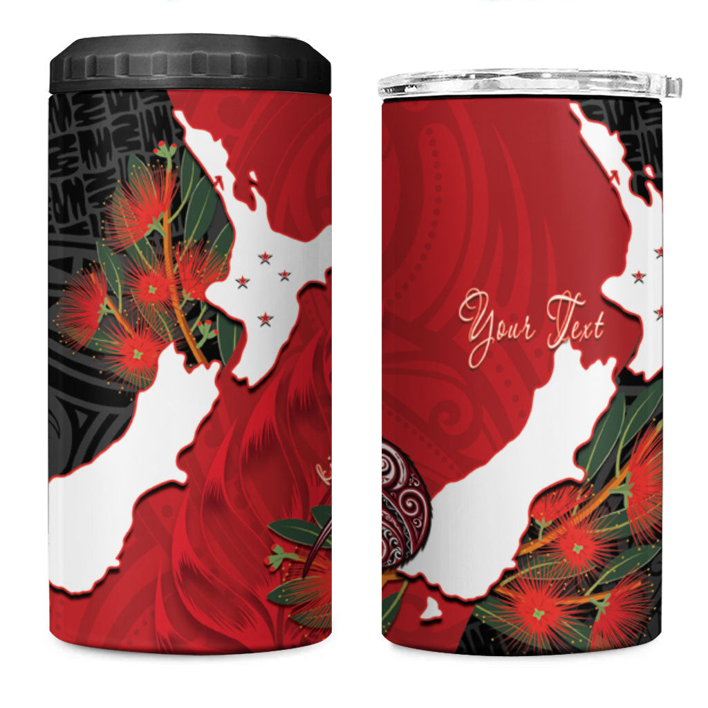 Kiwi New Zealand Personalised 4 in 1 Can Cooler Tumbler NZ Map Pohutukawa Fern Maori Pattern LT22 One Size: 16 oz Red - Polynesian Pride
