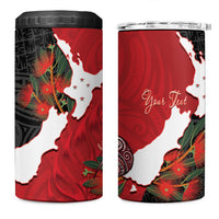 Kiwi New Zealand Personalised 4 in 1 Can Cooler Tumbler NZ Map Pohutukawa Fern Maori Pattern LT22 One Size: 16 oz Red - Polynesian Pride