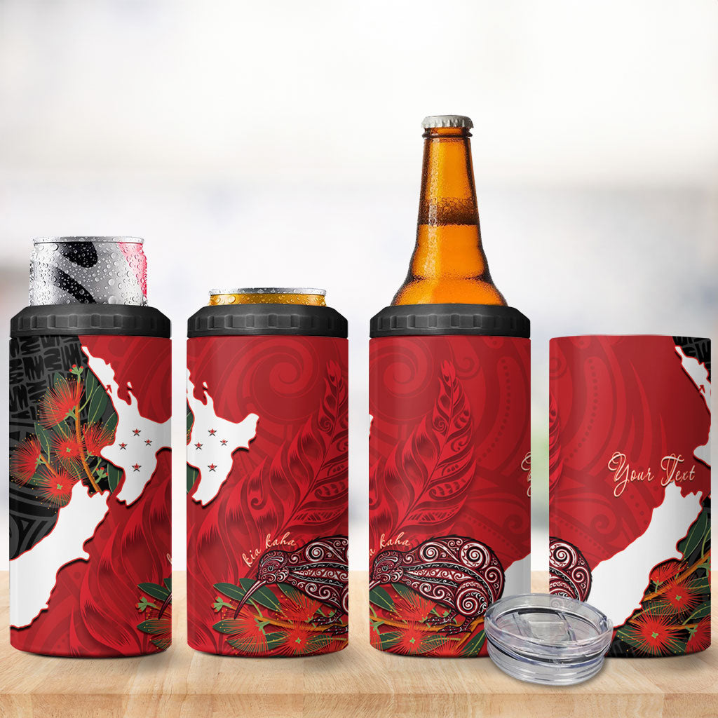 Kiwi New Zealand Personalised 4 in 1 Can Cooler Tumbler NZ Map Pohutukawa Fern Maori Pattern LT22 - Polynesian Pride