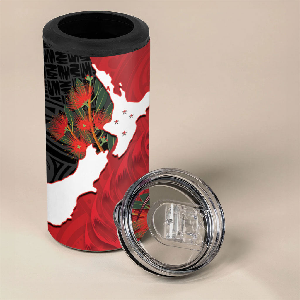 Kiwi New Zealand Personalised 4 in 1 Can Cooler Tumbler NZ Map Pohutukawa Fern Maori Pattern LT22 - Polynesian Pride