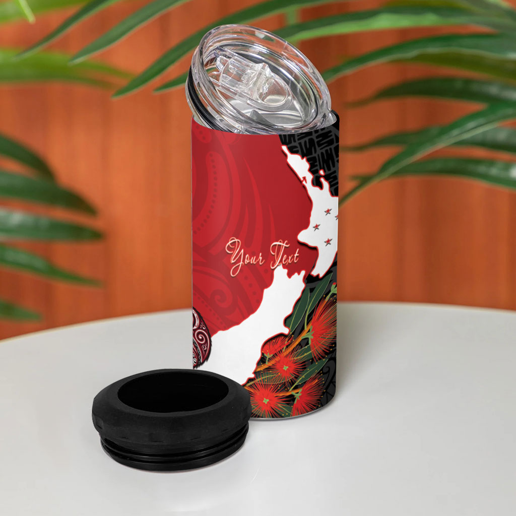 Kiwi New Zealand Personalised 4 in 1 Can Cooler Tumbler NZ Map Pohutukawa Fern Maori Pattern LT22 - Polynesian Pride