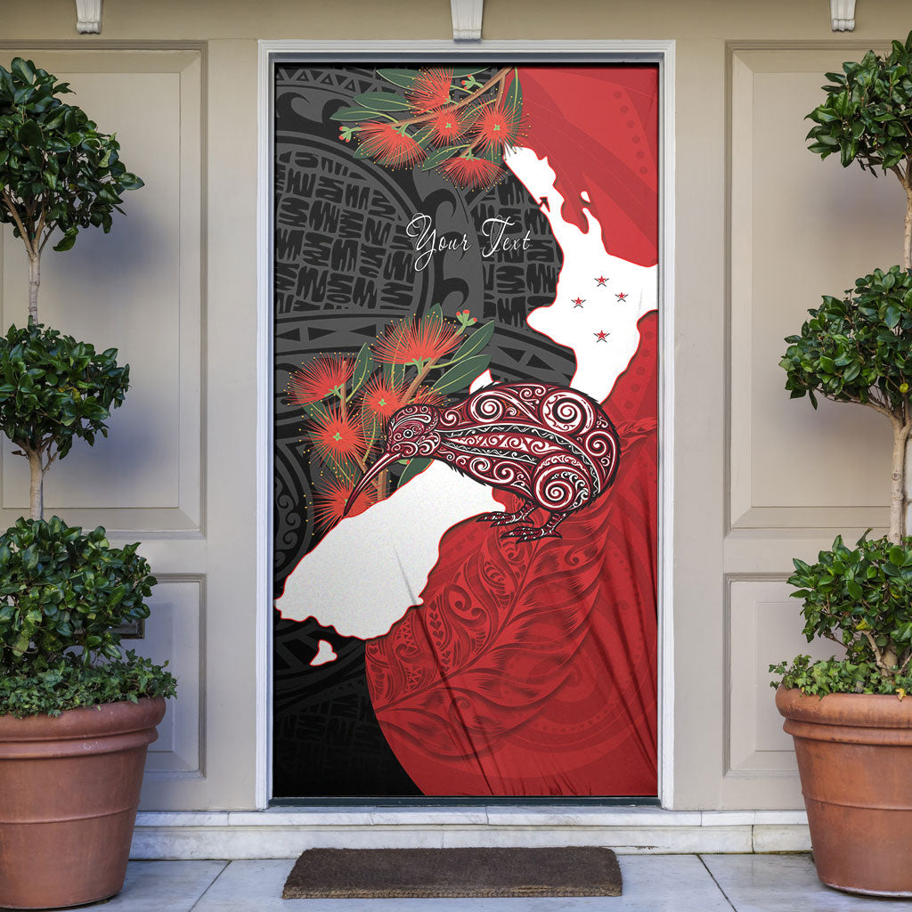 Kiwi New Zealand Personalised Door Cover NZ Map Pohutukawa Fern Maori Pattern