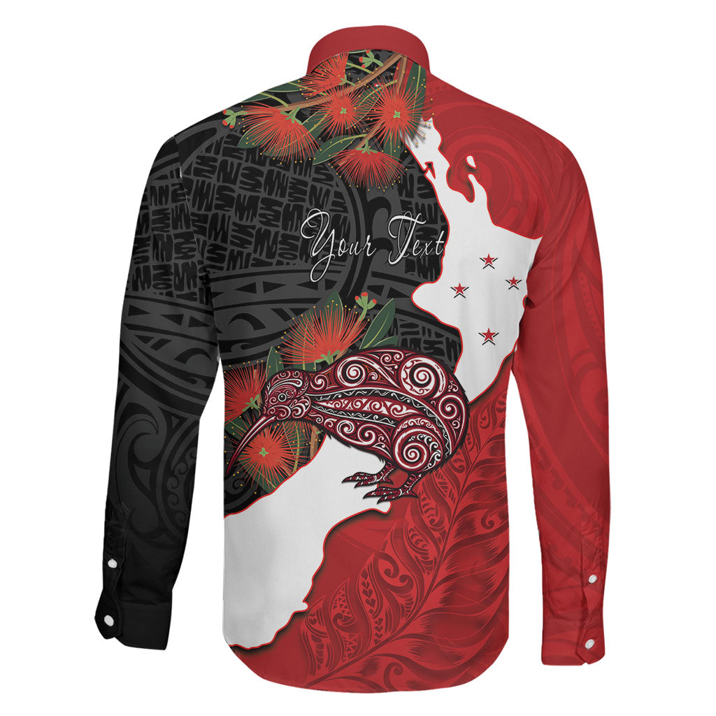 Kiwi New Zealand Personalised Family Matching Long Sleeve Bodycon Dress and Hawaiian Shirt NZ Map Pohutukawa Fern Maori Pattern