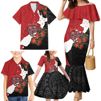 Kiwi New Zealand Personalised Family Matching Mermaid Dress and Hawaiian Shirt NZ Map Pohutukawa Fern Maori Pattern
