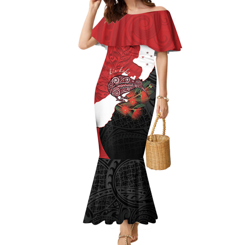 Kiwi New Zealand Personalised Family Matching Mermaid Dress and Hawaiian Shirt NZ Map Pohutukawa Fern Maori Pattern
