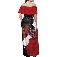 Kiwi New Zealand Personalised Family Matching Off Shoulder Maxi Dress and Hawaiian Shirt NZ Map Pohutukawa Fern Maori Pattern