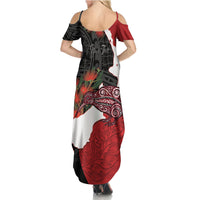 Kiwi New Zealand Personalised Family Matching Summer Maxi Dress and Hawaiian Shirt NZ Map Pohutukawa Fern Maori Pattern