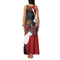Kiwi New Zealand Personalised Family Matching Tank Maxi Dress and Hawaiian Shirt NZ Map Pohutukawa Fern Maori Pattern
