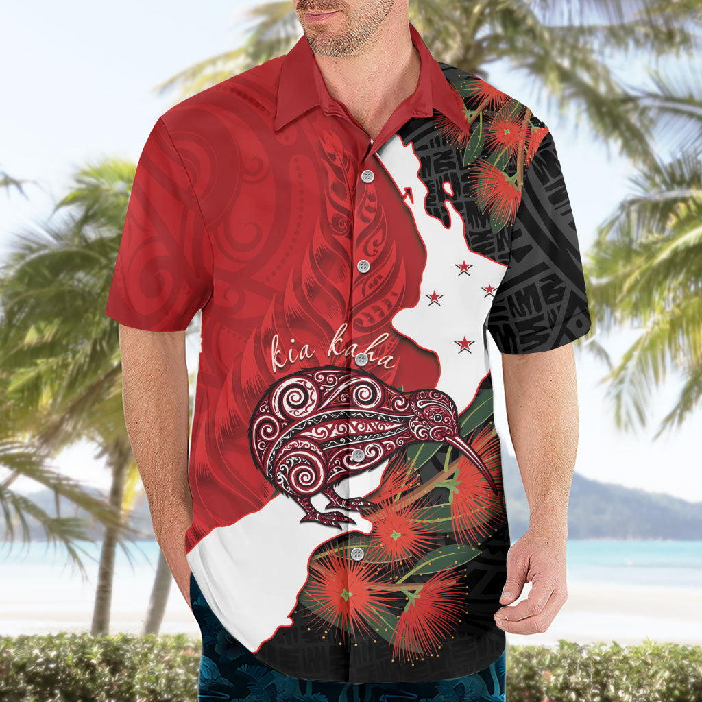 Kiwi New Zealand Personalised Hawaiian Shirt NZ Map Pohutukawa Fern Maori Pattern LT22 - Polynesian Pride