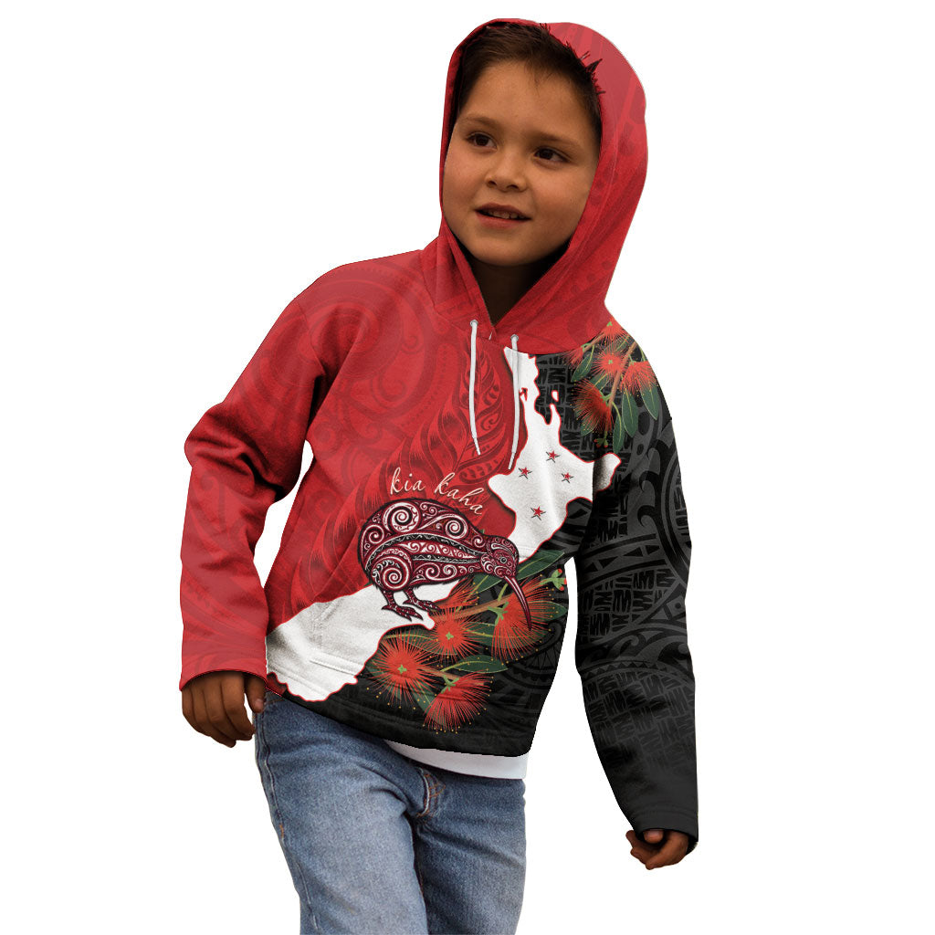 Kiwi New Zealand Personalised Kid Hoodie NZ Map Pohutukawa Fern Maori Pattern