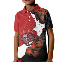Kiwi New Zealand Personalised Kid Polo Shirt NZ Map Pohutukawa Fern Maori Pattern