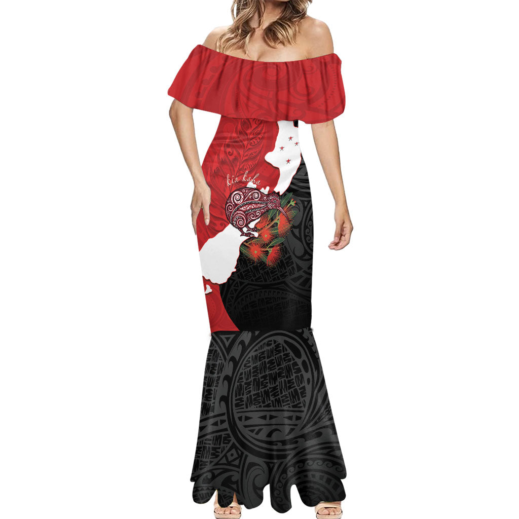 Kiwi New Zealand Personalised Mermaid Dress NZ Map Pohutukawa Fern Maori Pattern