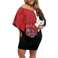 Kiwi New Zealand Personalised Off Shoulder Short Dress NZ Map Pohutukawa Fern Maori Pattern